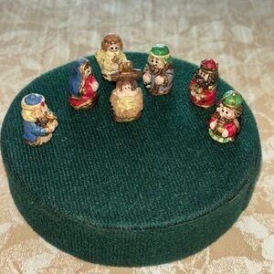 Miniature Nativity Figurines on Green Base